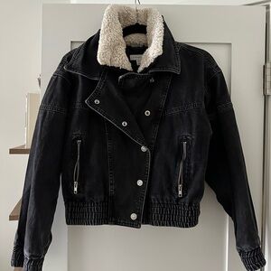 Topshop Black Jean Jacket with Sherpa Collar